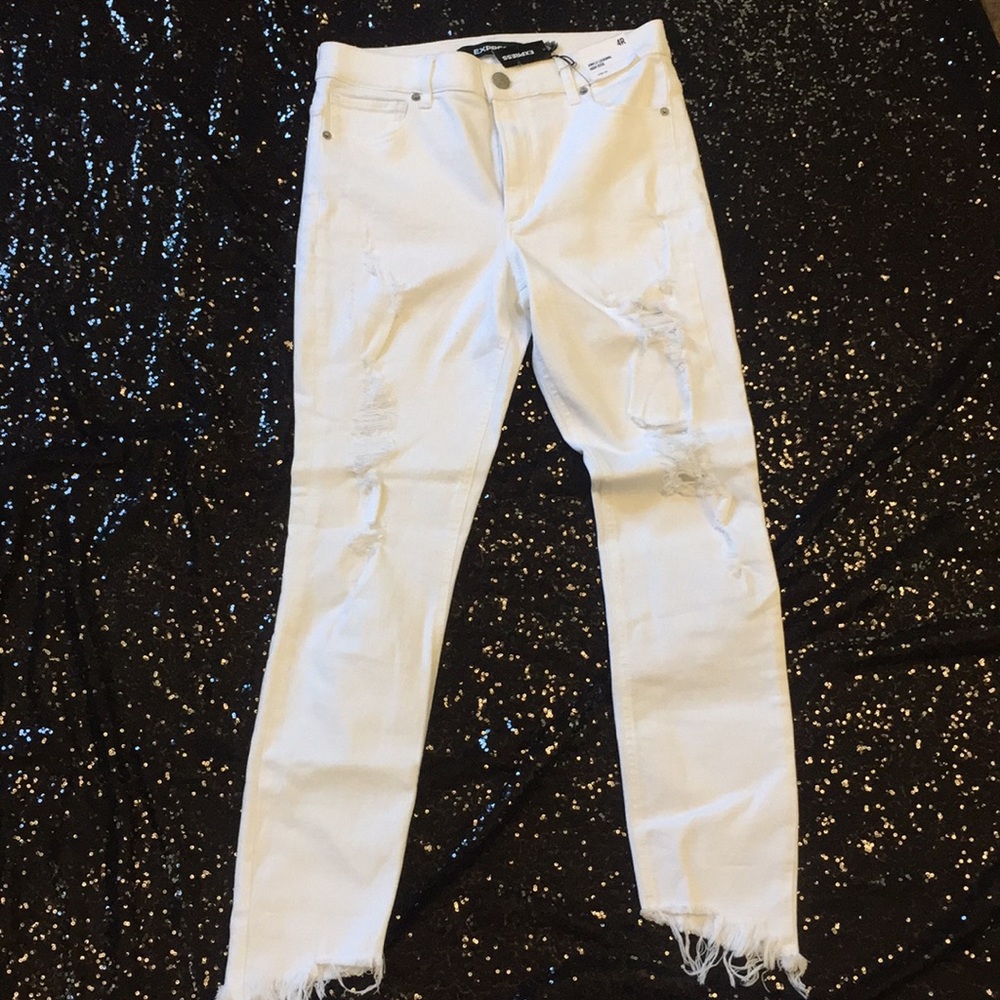 Express All white ankle distressed jeans